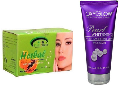 

Pink Root HERBAL BLEACH 250G WITH OXYGLOW PEARL WHITENING FACE WASH(Set of 2)