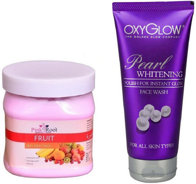 

Pink Root FRUIT CREAM 500ML WITH OXYGLOW PEARL WHITENING FACE WASH(Set of 2)