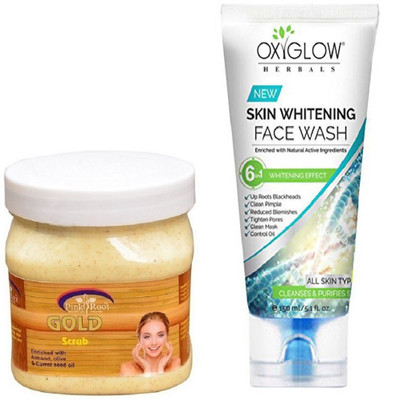 

Pink Root GOLD SCRUB 500ML WITH OXYGLOW SKIN WHITENING FACE WASH(Set of 2)