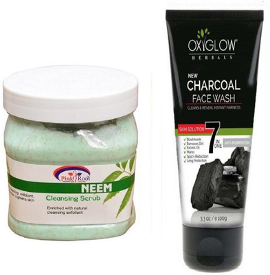 

Pink Root NEEM SCRUB 500ML WITH OXYGLOW CHARCOAL FACE WASH(Set of 2)