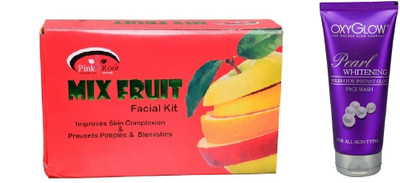 

Pink Root MIX FRUIT FACIAL KIT 83GM WITH OXYGLOW PEARL WHITENING FACE WASH(Set of 2)
