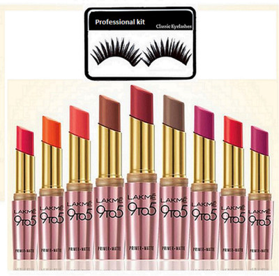 

professional kit Eyelashes , Lakme 9 to 5 Lipstick Mluti Shades (Set of 9)(Set of 10)