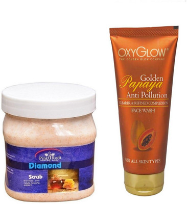 

Pink Root DIAMOND SCRUB 500ML WITH OXYGLOW GOLDEN PAPAYA FACE WASH(Set of 2)