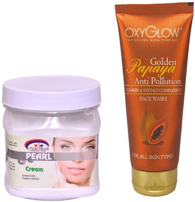 

Pink Root PEARL CREAM 500ML WITH OXYGLOW GOLDEN PAPAYA FACE WASH(Set of 2)
