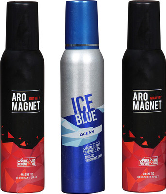 

Arochem ARO MEGNET GRAVITY-2 & ICE BLUE OCEAN COMBO DEODORANT NEW LATEST COMBO PACK OF 3 Body Spray - For Men & Women(600 ml, Pack of 3)