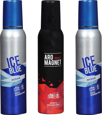 

AROCHEM ICE BLUE OCEAN - 2 & ARO MAGNET GRAVITY PACK COMBO DEODORANT NEW LATEST COMBO PACK OF 3 200 ML BOTTAL PURE PERFUME NO ALCOHOL DYNAMIC DEODORANT BODY SPRAY Body Spray - For Men & Women(600 ml, Pack of 3)