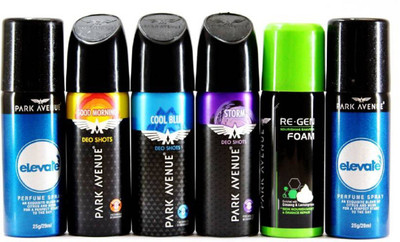 

Riya Touch Park Avenue Elevate, Re-Gen Shaving Foam, Cool Blue, Good Morning & Storm Deo Shots - 6 Pcs Pack Deodorant Spray - For Men (181 g, Pack of 6) Body Spray - For Men(181 g, Pack of 6)