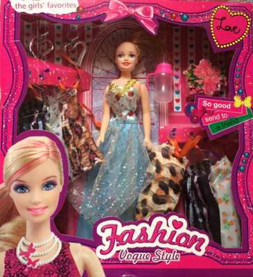 

ToyVilla Fashion Doll for Girls with 6 variety of dress, earings, bottle and small gift box(Multicolor)