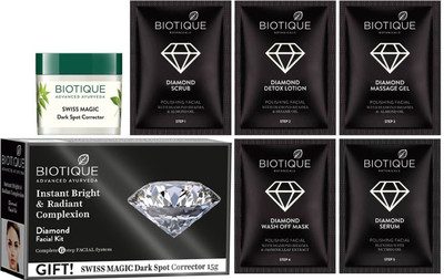 

Biotique Instant Bright & Radiant Complexion Diamond Facial Kit with Diamond Bhasma 65 g