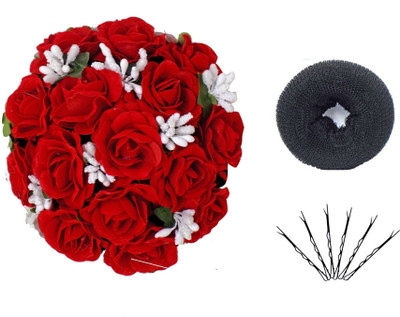 

Fully 3 Pcs Set OF Artificial Flower Gajra, Hair Pins & Bun Donut For Girls & Women For Bride Hair Accessory Set, Bun, Hair Pin(Multicolor)