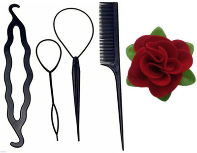 

GaDinStylo Set of 5 Hair Accessories with Fabric Red Rose Flower Hair Clip for Women Hair Accessory Set(Black, Red)