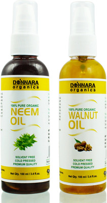 

Donnara Organics 100% Pure Neem oil and Walnut oil Combo of 2 Bottles of 100 ml(200 ml) Hair Oil(200 ml)