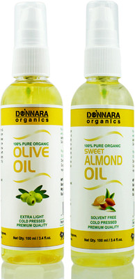 

Donnara Organics 100% Pure Olive oil and Sweet Almond oil Combo of 2 Bottles of 100 ml(200 ml) Hair Oil(200 ml)