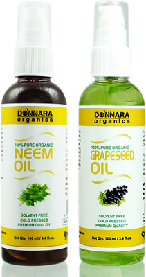 

Donnara Organics 100% Pure Neem oil and Grapeseed oil Combo of 2 Bottles of 100 ml(200 ml) Hair Oil(200 ml)