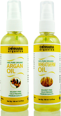 

Donnara Organics 100% Pure Wheatgerm oil and Argan oil Combo of 2 Bottles of 100 ml(200 ml) Hair Oil(200 ml)