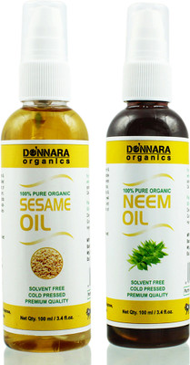 

Donnara Organics 100% Pure Sesame oil and Neem oil Combo of 2 Bottles of 100 ml(200 ml) Hair Oil(200 ml)