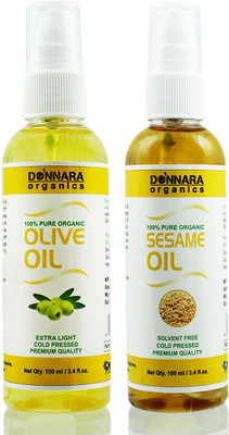 

Donnara Organics 100% Pure Olive oil and Sesame oil Combo of 2 Bottles of 100 ml(200 ml) Hair Oil(200 ml)