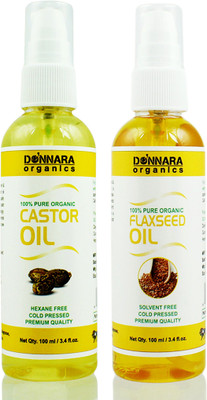 

Donnara Organics 100% Pure Castor oil and Flaxseed oil Combo of 2 Bottles of 100 ml(200 ml) Hair Oil(200 ml)