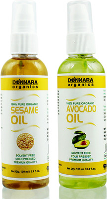 

Donnara Organics 100% Pure Sesame oil and Avocado oil Combo of 2 Bottles of 100 ml(200 ml) Hair Oil(200 ml)