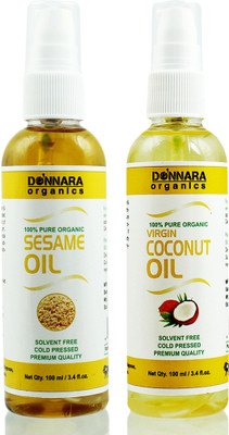 

Donnara Organics 100% Pure Sesame oil and Coconut oil Combo of 2 Bottles of 100 ml(200 ml) Hair Oil(200 ml)