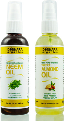 

Donnara Organics 100% Pure Neem oil and Sweet Almond oil Combo of 2 Bottles of 100 ml(200 ml) Hair Oil(200 ml)