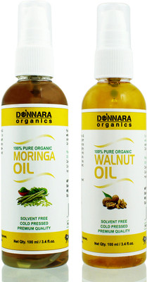 

Donnara Organics 100% Pure Moringa oil and Walnut oil Combo of 2 Bottles of 100 ml(200 ml) Hair Oil(200 ml)