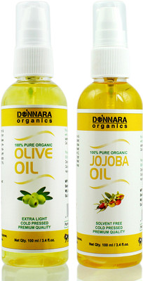 

Donnara Organics 100% Pure Olive oil and Jojoba oil Combo of 2 Bottles of 100 ml(200 ml) Hair Oil(200 ml)