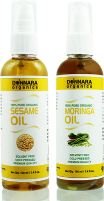 

Donnara Organics 100% Pure Sesame oil and Moringa oil Combo of 2 Bottles of 100 ml(200 ml) Hair Oil(200 ml)