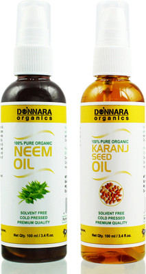 

Donnara Organics 100% Pure Neem oil and Karanj oil Combo of 2 Bottles of 100 ml(200 ml) Hair Oil(200 ml)