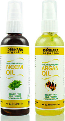 

Donnara Organics 100% Pure Neem oil and Argan oil Combo of 2 Bottles of 100 ml(200 ml) Hair Oil(200 ml)