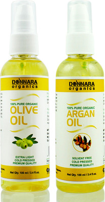 

Donnara Organics 100% Pure Olive oil and Argan oil Combo of 2 Bottles of 100 ml(200 ml) Hair Oil(200 ml)