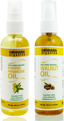 

Donnara Organics 100% Pure Evening Primrose oil and Walnut oil Combo of 2 Bottles of 100 ml(200 ml) Hair Oil(200 ml)