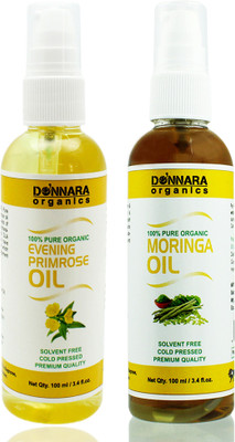 Donnara Organics 100% Pure Evening Primrose oil and Moringa oil Combo of 2 Bottles of 100 ml(200 ml) Hair Oil(200 ml)