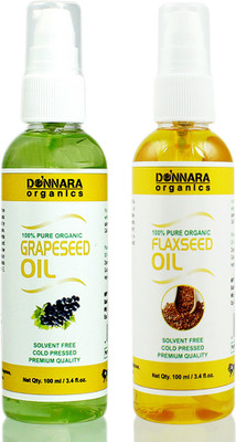 

Donnara Organics 100% Pure Grapeseed oil and Flaxseed Oil Combo of 2 Bottles of 100 ml(200 ml) Hair Oil(200 ml)
