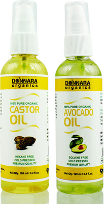 

Donnara Organics 100% Pure Castor oil and Avocado oil Combo of 2 Bottles of 100 ml(200 ml) Hair Oil(200 ml)
