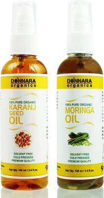 

Donnara Organics 100% Pure Karanj Oil and Moringa oil Combo of 2 Bottles of 100 ml(200 ml) Hair Oil(200 ml)