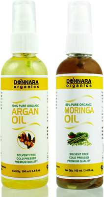 

Donnara Organics 100% Pure Argan oil and Moringa oil Combo of 2 Bottles of 100 ml(200 ml) Hair Oil(200 ml)