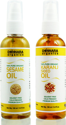 

Donnara Organics 100% Pure Sesame oil and Karanj oil Combo of 2 Bottles of 100 ml(200 ml) Hair Oil(200 ml)