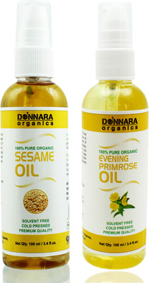 

Donnara Organics 100% Pure Sesame oil and Evening Primrose oil Combo of 2 Bottles of 100 ml(200 ml) Hair Oil(200 ml)