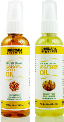 

Donnara Organics 100% Pure Wheatgerm oil and Karanj oil Combo of 2 Bottles of 100 ml(200 ml) Hair Oil(200 ml)