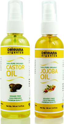 

Donnara Organics 100% Pure Castor oil and Jojoba oil Combo of 2 Bottles of 100 ml(200 ml) Hair Oil(200 ml)