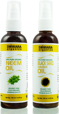

Donnara Organics 100% Pure Neem oil and Blackseed(Kalonji) oil Combo of 2 Bottles of 100 ml(200 ml) Hair Oil(200 ml)
