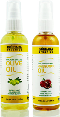 

Donnara Organics 100% Pure Olive oil and Pomegranate oil Combo of 2 Bottles of 100 ml(200 ml) Hair Oil(200 ml)