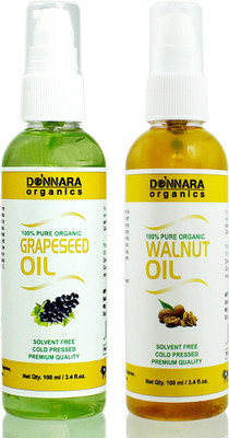 Donnara Organics 100% Pure Grapeseed oil and Walnut Oil Combo of 2 Bottles of 100 ml(200 ml) Hair Oil(200 ml)