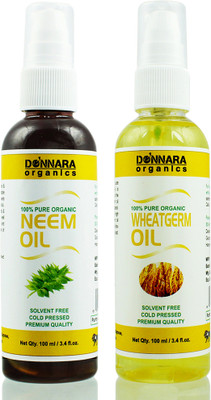 

Donnara Organics 100% Pure Neem oil and Wheatgerm oil Combo of 2 Bottles of 100 ml(200 ml) Hair Oil(200 ml)