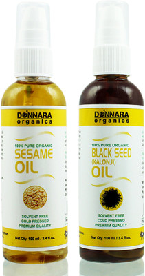 

Donnara Organics 100% Pure Sesame oil and Blackseed(Kalonji) oil Combo of 2 Bottles of 100 ml(200 ml) Hair Oil(200 ml)