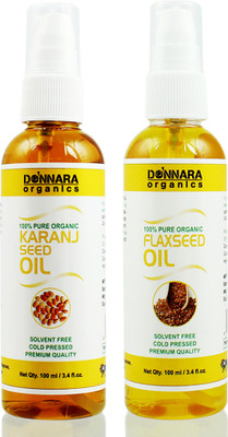 

Donnara Organics 100% Pure Karanj Oil and Flaxseed oil Combo of 2 Bottles of 100 ml(200 ml) Hair Oil(200 ml)