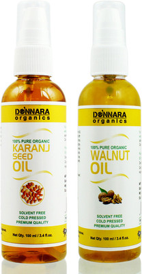 

Donnara Organics 100% Pure Karanj Oil and Walnut oil Combo of 2 Bottles of 100 ml(200 ml) Hair Oil(200 ml)