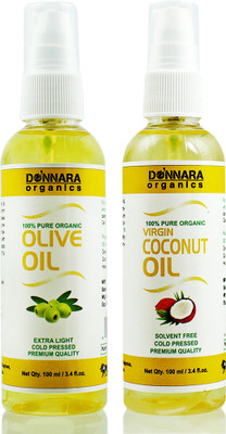 

Donnara Organics 100% Pure Olive oil and Coconut oil Combo of 2 Bottles of 100 ml(200 ml) Hair Oil(200 ml)