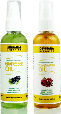 

Donnara Organics 100% Pure Grapeseed oil and Pomegranate Oil Combo of 2 Bottles of 100 ml(200 ml) Hair Oil(200 ml)